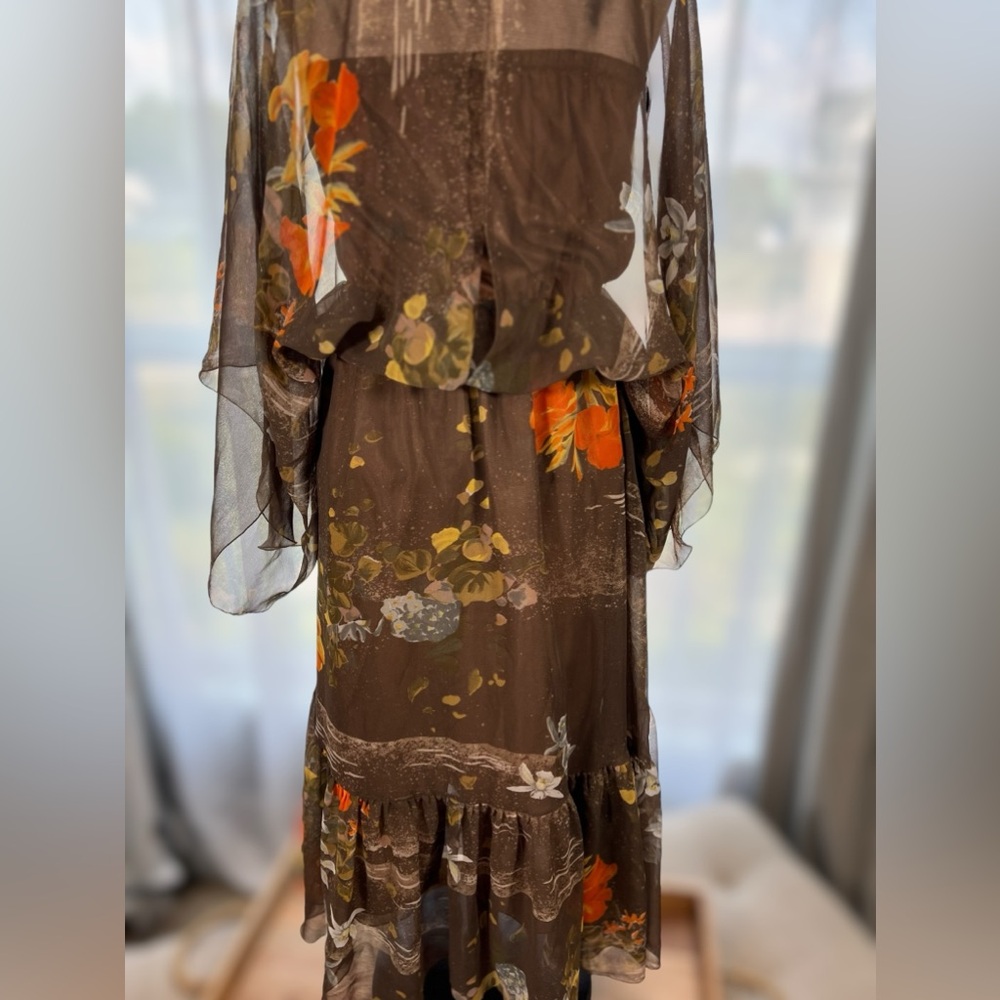 Vintage retro rare dress - 1970s sheer brown and multicolor dress Medium - Large - Picture 3 of 10